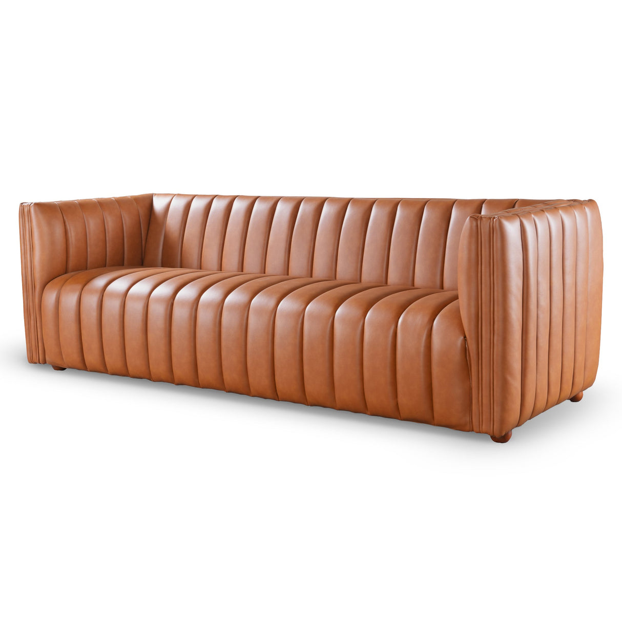 April Mid Century Modern Luxury Tight Back Cognac Leather Couch