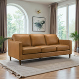 Cooper Mid Century Modern Tan Leather Sofa by Ashcroft Imports at Eve Furniture