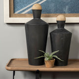 Asher Set of Two Black Metal Urns by Mercana at Eve Furniture