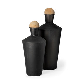 Asher Set of Two Black Metal Urns by Mercana at Eve Furniture