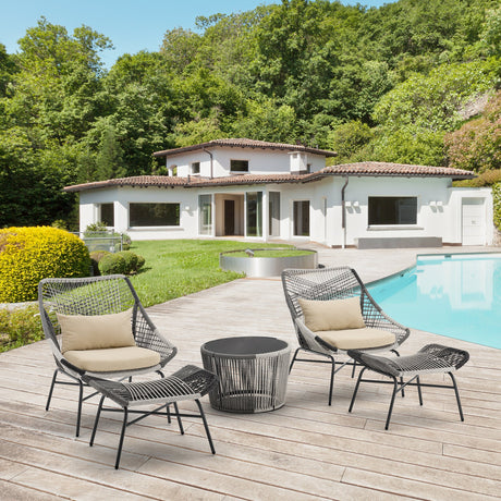 Ashland 3-Piece Patio Conversation Set with Foot Ottomans in Cream by Manhattan Comfort at Eve Furniture
