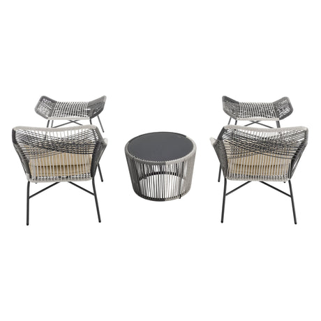 Ashland 3-Piece Patio Conversation Set with Foot Ottomans in Cream by Manhattan Comfort at Eve Furniture