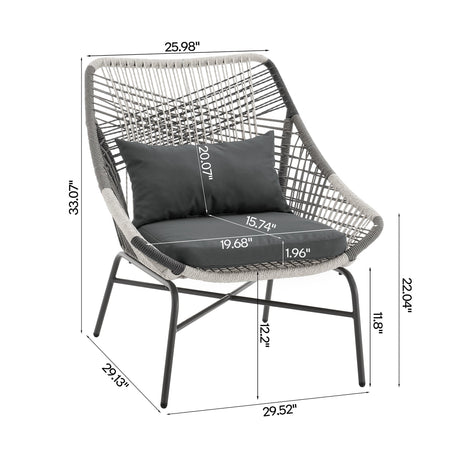 Ashland 3-Piece Patio Conversation Set with Foot Ottomans in Grey by Manhattan Comfort at Eve Furniture