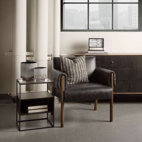 Ashton Black Vegan Leather w/ Dark Brown Wood Accent Chair by Mercana at Eve Furniture