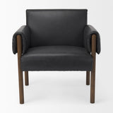 Ashton Black Vegan Leather w/ Dark Brown Wood Accent Chair by Mercana at Eve Furniture