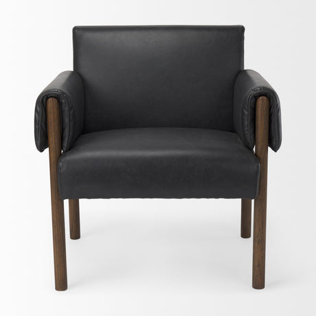 Ashton Black Vegan Leather w/ Dark Brown Wood Accent Chair by Mercana at Eve Furniture