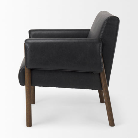 Ashton Black Vegan Leather w/ Dark Brown Wood Accent Chair by Mercana at Eve Furniture