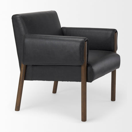 Ashton Black Vegan Leather w/ Dark Brown Wood Accent Chair by Mercana at Eve Furniture