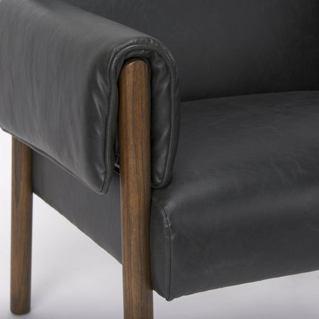 Ashton Black Vegan Leather w/ Dark Brown Wood Accent Chair by Mercana at Eve Furniture