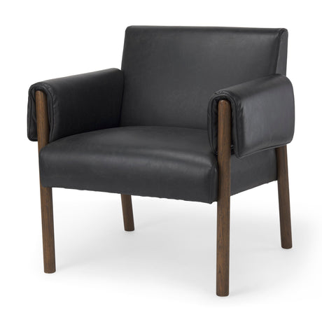 Ashton Black Vegan Leather w/ Dark Brown Wood Accent Chair by Mercana at Eve Furniture