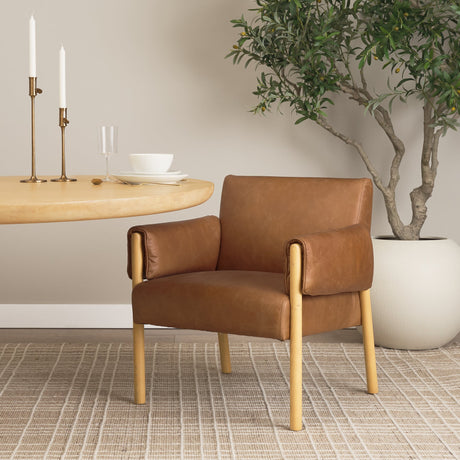 Ashton Brown Leather w/ Light Wood Accent Chair by Mercana at Eve Furniture