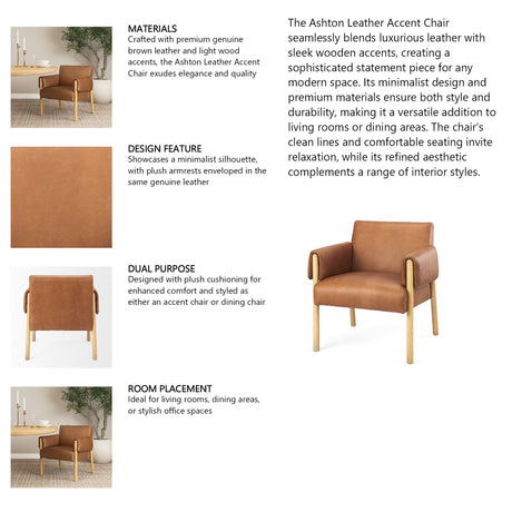 Ashton Brown Leather w/ Light Wood Accent Chair by Mercana at Eve Furniture
