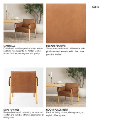 Ashton Brown Leather w/ Light Wood Accent Chair by Mercana at Eve Furniture