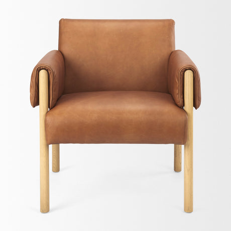 Ashton Brown Leather w/ Light Wood Accent Chair by Mercana at Eve Furniture
