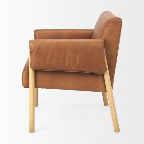 Ashton Brown Leather w/ Light Wood Accent Chair by Mercana at Eve Furniture