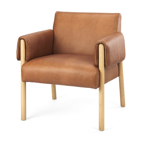 Ashton Brown Leather w/ Light Wood Accent Chair by Mercana at Eve Furniture