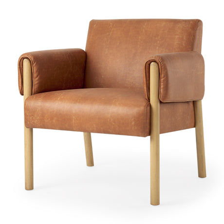 Ashton Brown Vegan Leather w/ Light Wood Accent Chair by Mercana at Eve Furniture