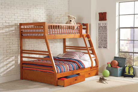 Ashton Honey Twin over Full 2-Drawer Bunk Bed