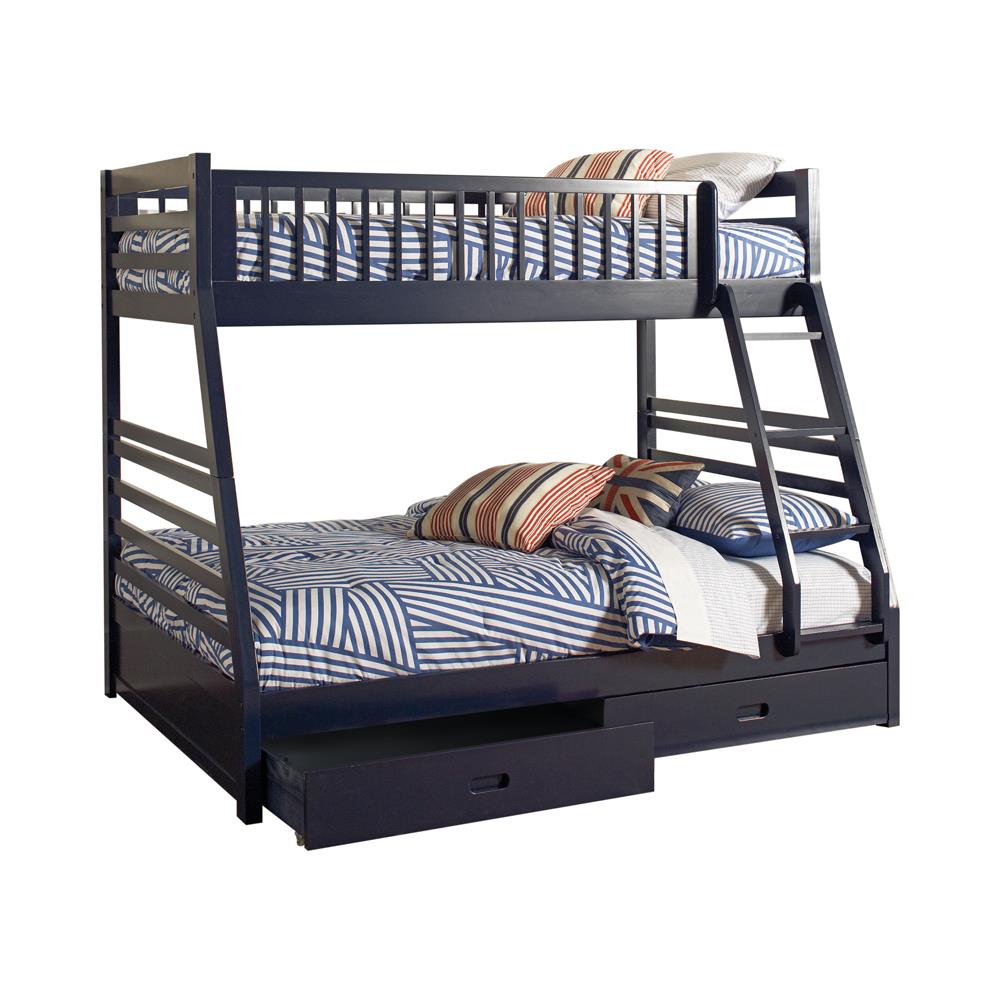 Ashton Navy Blue Twin over Full 2-Drawer Bunk Bed