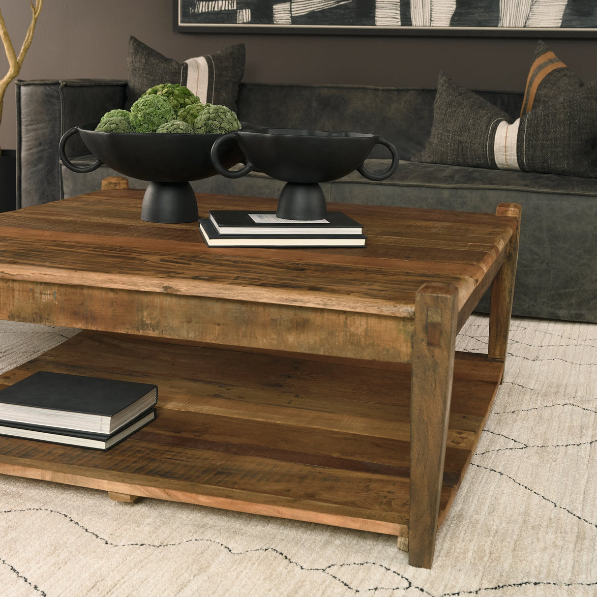 Ashwick Dark Brown Reclaimed Wood Square Coffee Table by Mercana at Eve Furniture