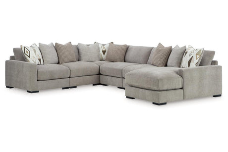 Aslan Court Pebble 6-Piece Right Arm Facing (RAF) Chaise Sectional by Ashley at Eve Furniture