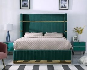 Aspen Green Velvet King Platform Bed by New Era Innovations at Eve Furniture