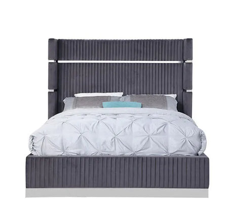 Aspen Grey Velvet King Platform Bed by New Era Innovations at Eve Furniture