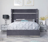 Aspen Grey Velvet King Platform Bed by New Era Innovations at Eve Furniture
