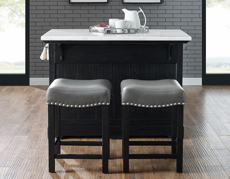 Aspen Ebony/White Marble Top Kitchen Island Set by Steve Silver at Eve Furniture