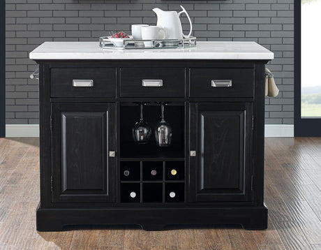 Aspen Ebony/White Marble Top Kitchen Island Set by Steve Silver at Eve Furniture