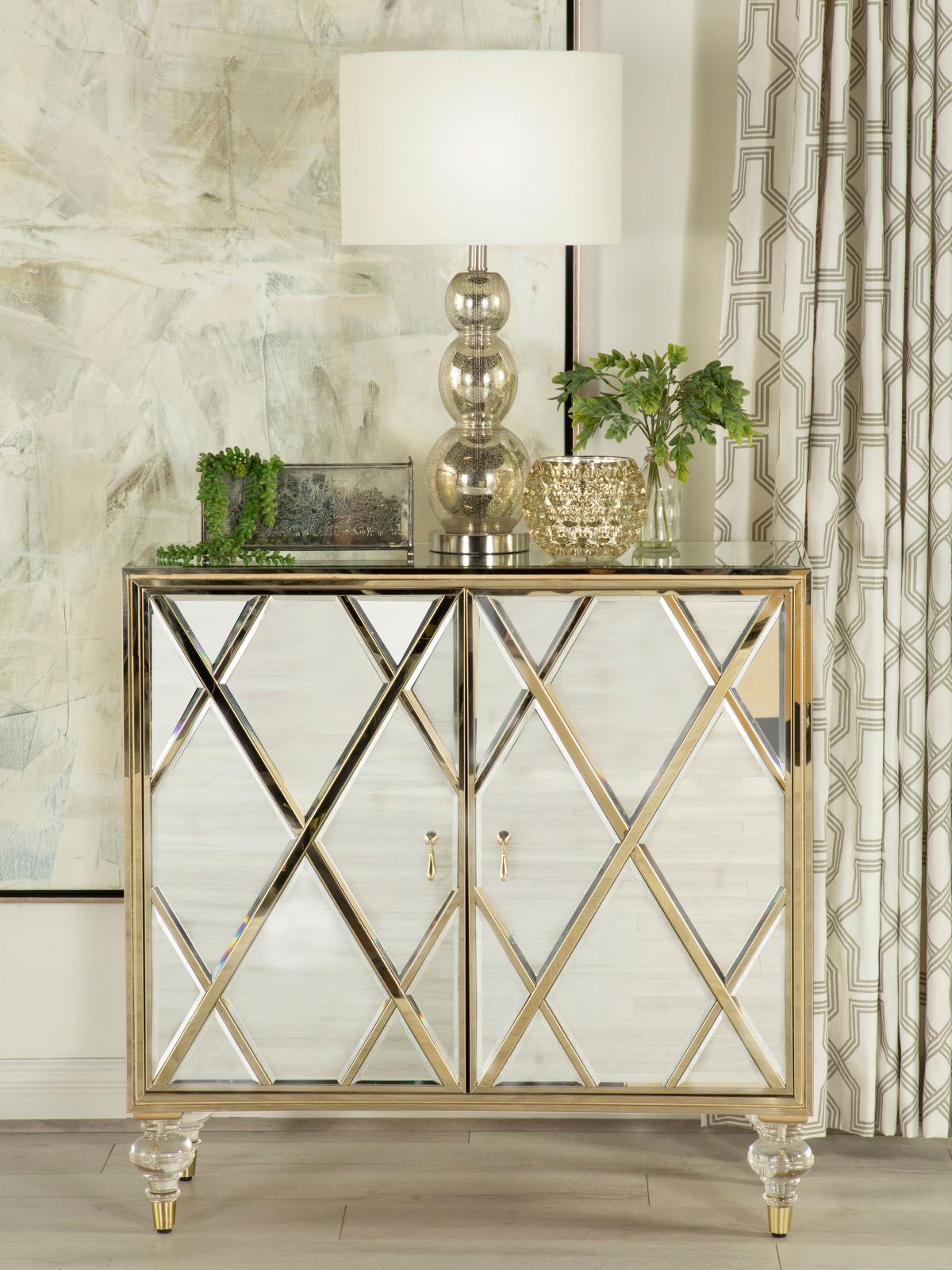 Astilbe Mirror/Champagne 2-Door Accent Cabinet