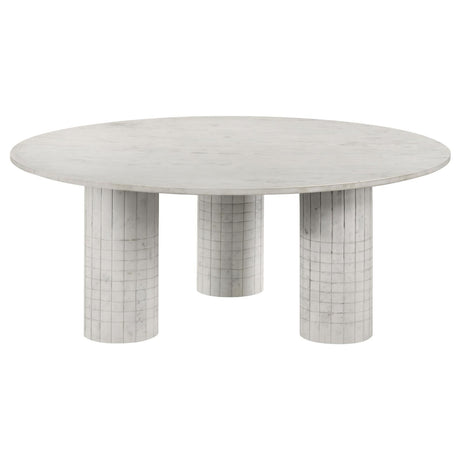 Astoria Round Genuine Marble Coffee Table White by Coaster at Eve Furniture