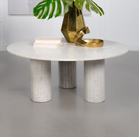 Astoria Round Genuine Marble Coffee Table White by Coaster at Eve Furniture