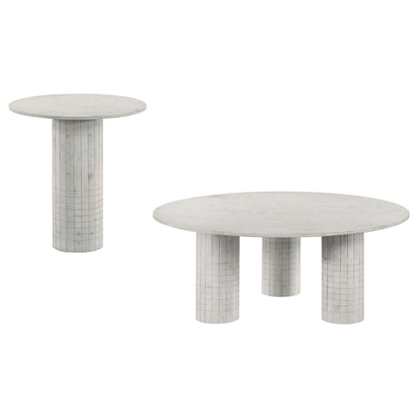 Astoria White 2-Piece Marble Coffee and End Table Set by Coaster at Eve Furniture