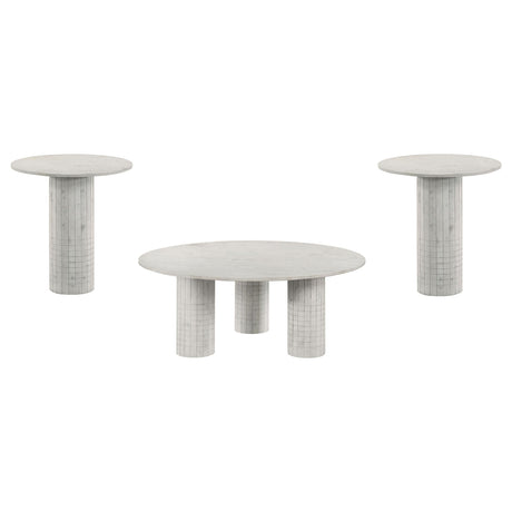 Astoria White 3-Piece Marble Coffee and End Table Set by Coaster at Eve Furniture