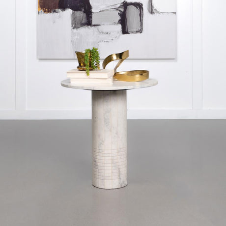 Astoria White Round Genuine Marble End Table by Coaster at Eve Furniture