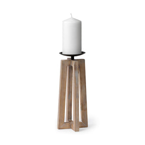 Astra Large Light Brown Wood Pedestal Base Table Candle Holder by Mercana at Eve Furniture