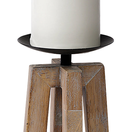 Astra Small Light Brown Wood Pedestal Base Table Candle Holder by Mercana at Eve Furniture
