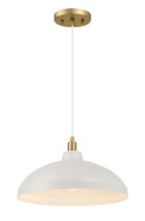 Astral Single Light White Pendant Lamp with Golder Brass Finish for Entrance Kitchen Island 14"D × 8"H