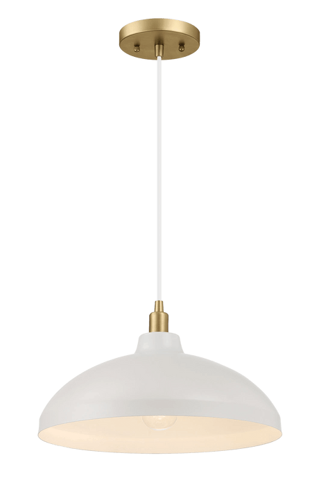 Astral Single Light White Pendant Lamp with Golder Brass Finish for Entrance Kitchen Island 14"D × 8"H