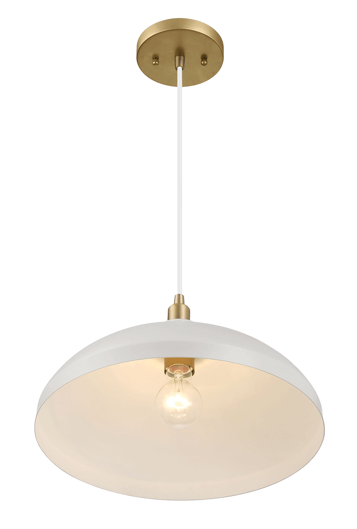 Astral Single Light White Pendant Lamp with Golder Brass Finish for Entrance Kitchen Island 14"D × 8"H