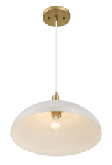 Astral Single Light White Pendant Lamp with Golder Brass Finish for Entrance Kitchen Island 14"D × 8"H