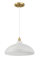 Astral Single Light White Pendant Lamp with Golder Brass Finish for Entrance Kitchen Island 14"D × 8"H