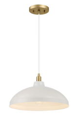 Astral Single Light White Pendant Lamp with Golder Brass Finish for Entrance Kitchen Island 14"D × 8"H by Ashcroft Furniture at Eve Furniture