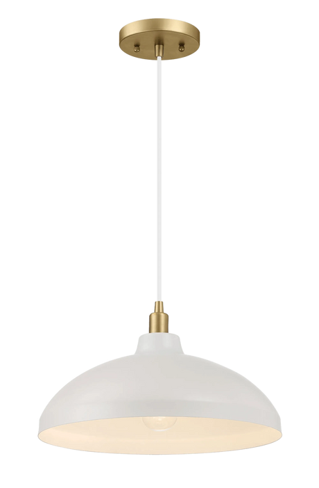 Astral Single Light White Pendant Lamp with Golder Brass Finish for Entrance Kitchen Island 14"D × 8"H by Ashcroft Furniture at Eve Furniture