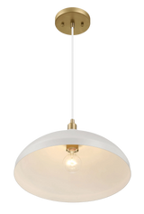 Astral Single Light White Pendant Lamp with Golder Brass Finish for Entrance Kitchen Island 14"D × 8"H by Ashcroft Furniture at Eve Furniture
