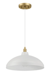 Astral Single Light White Pendant Lamp with Golder Brass Finish for Entrance Kitchen Island 14"D × 8"H by Ashcroft Furniture at Eve Furniture