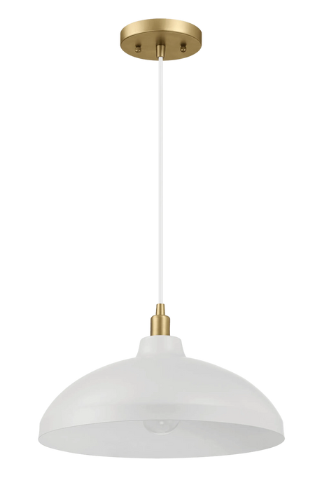 Astral Single Light White Pendant Lamp with Golder Brass Finish for Entrance Kitchen Island 14"D × 8"H by Ashcroft Furniture at Eve Furniture