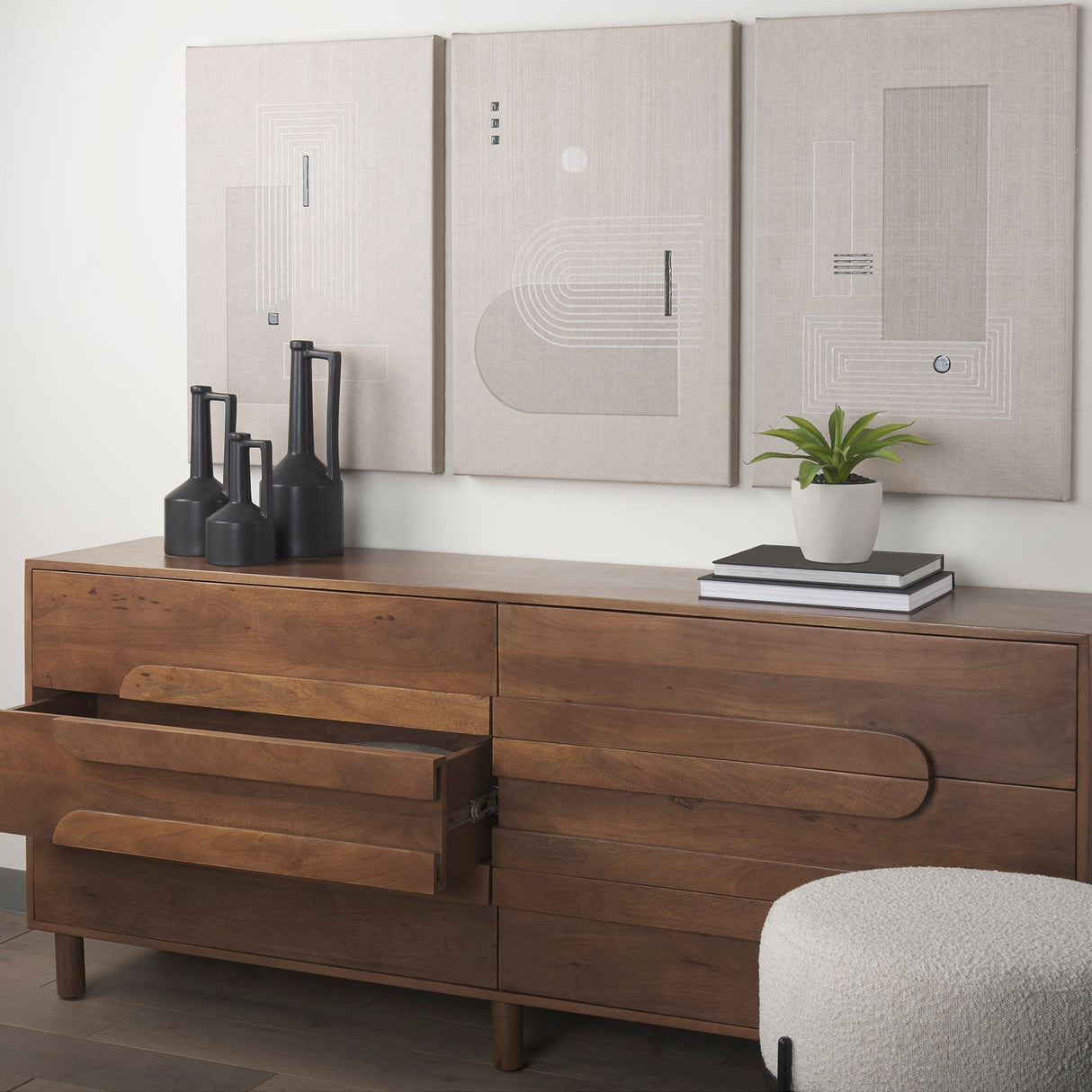 Astrid Medium Brown Solid Wood 6 Drawer Sideboard by Mercana at Eve Furniture