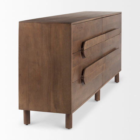Astrid Medium Brown Solid Wood 6 Drawer Sideboard by Mercana at Eve Furniture